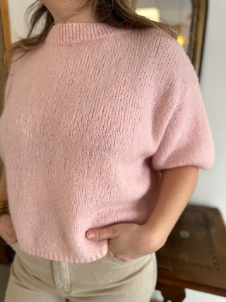 Pull manches courtes Clara • Rose poudré