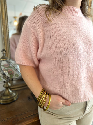 Clara short sleeve sweater • Powder pink