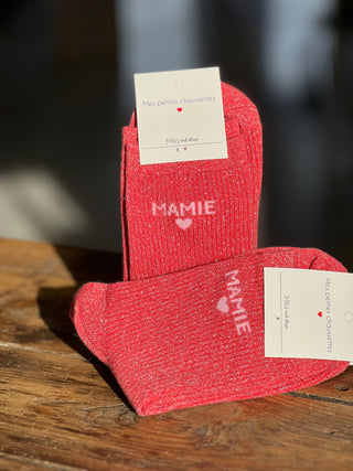 Chaussette ❤️ Mamie • Corail & Blanc