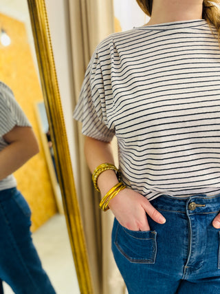 Tess T-shirt - Ecru with navy stripes