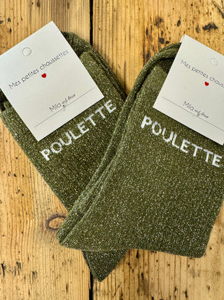 Poulette-Socke 🧦 Khaki &amp; Weiß