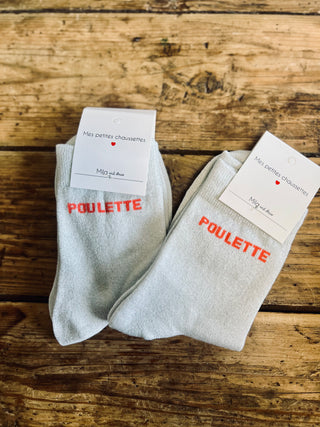 Chaussette Poulette 🧦 Grise & pêche