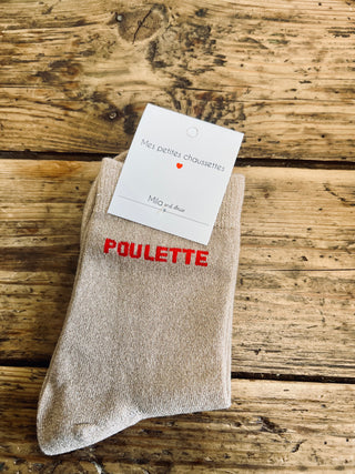 Chaussette Poulette 🧦 marron & rouge